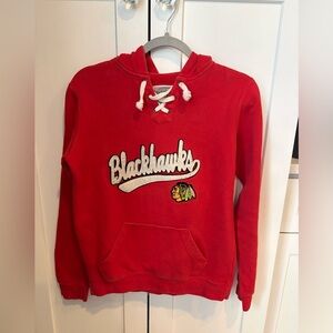 Old Time Hockey Red Hoodie with Lace-Up Neck. Chicago Blackhawks